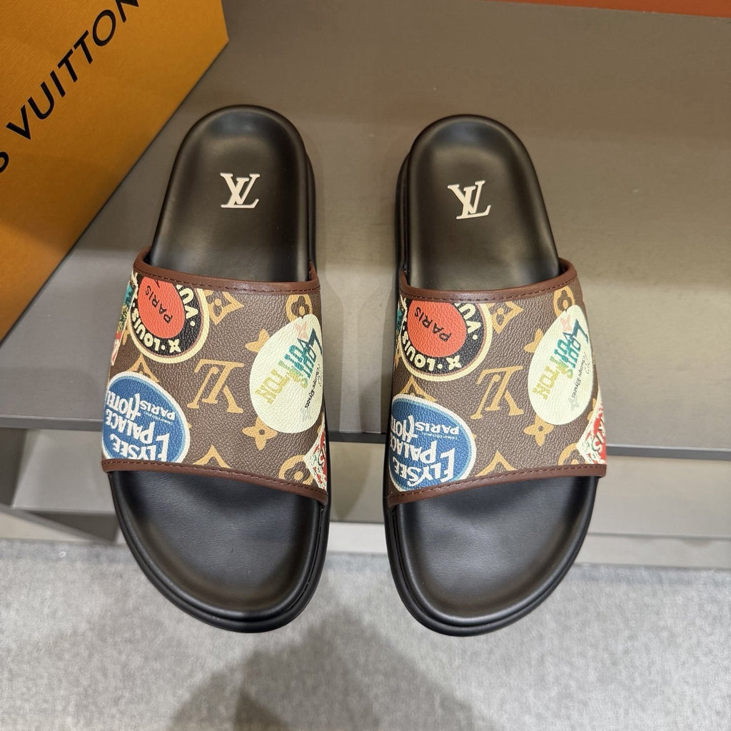 Louis Vuitton Graphic Strap Slide Sandals - Slip-On Construction