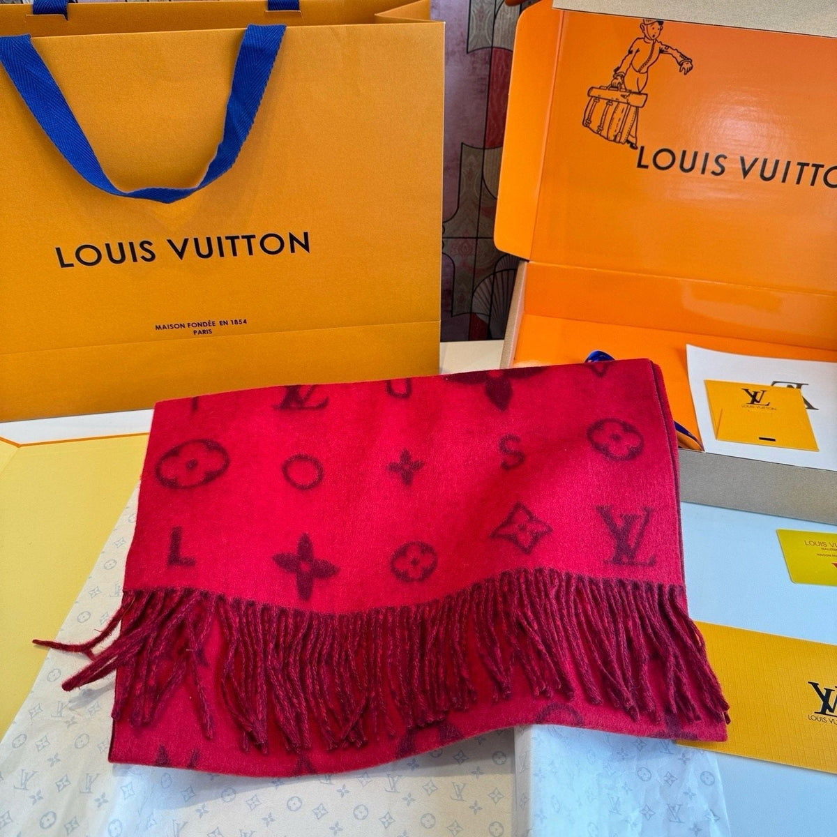 Louis Vuitton Fringed Wool Monogram Scarf