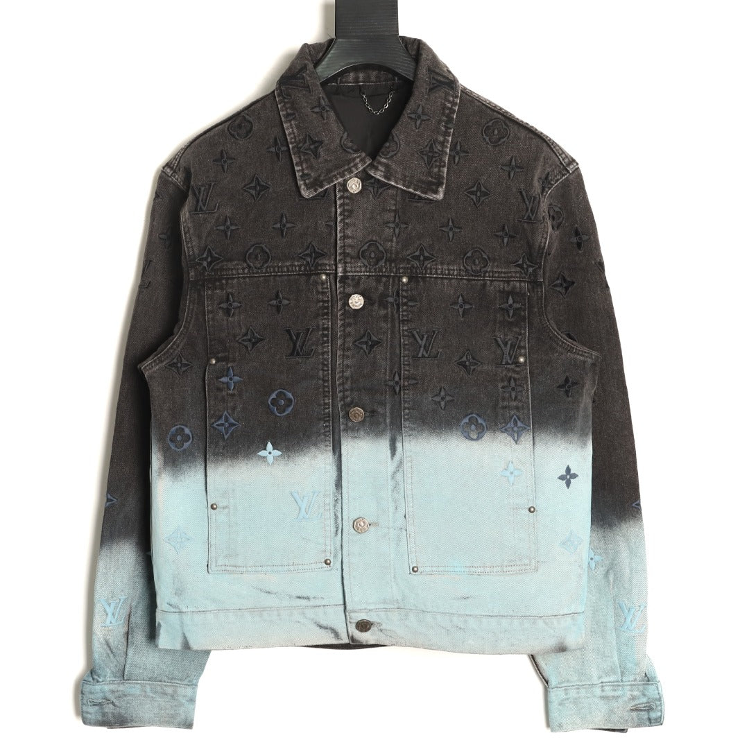 Louis Vuitton Gradient Monogram-Style Denim Jacket - Charcoal and Blue