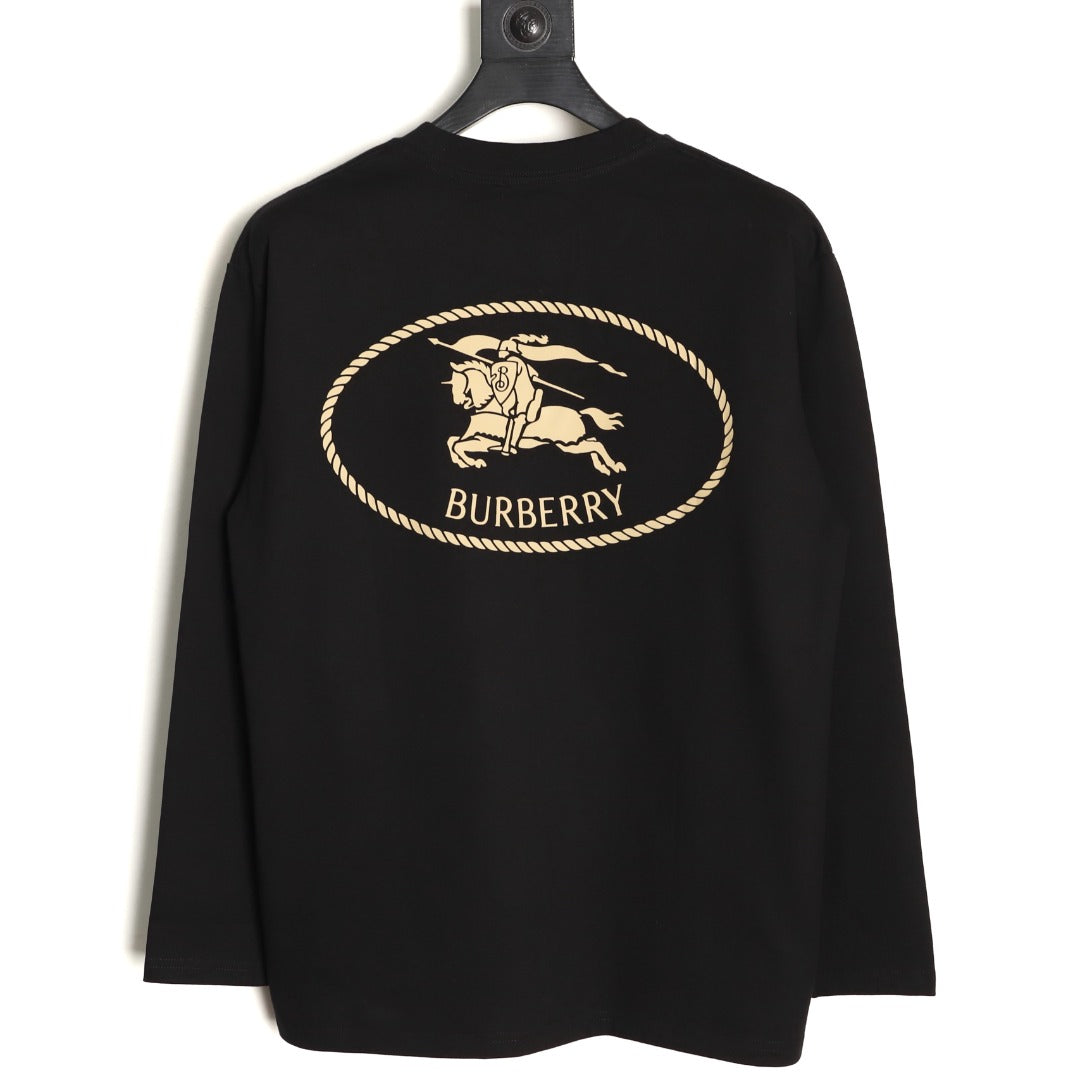 Burberry Oval Equestrian Back-Graphic Long-Sleeve Top - Black