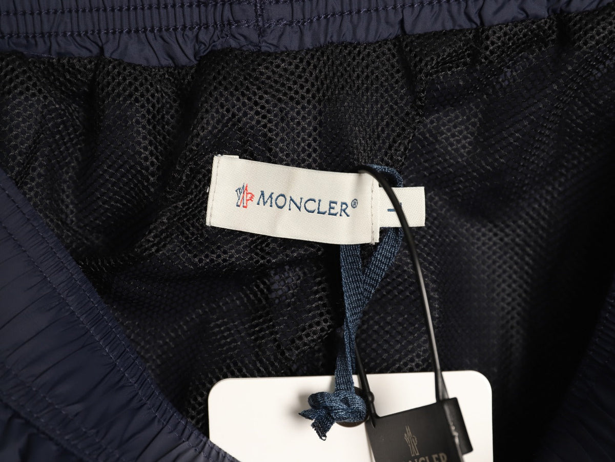 Moncler White-Emblem Drawstring Shorts - Dark Navy